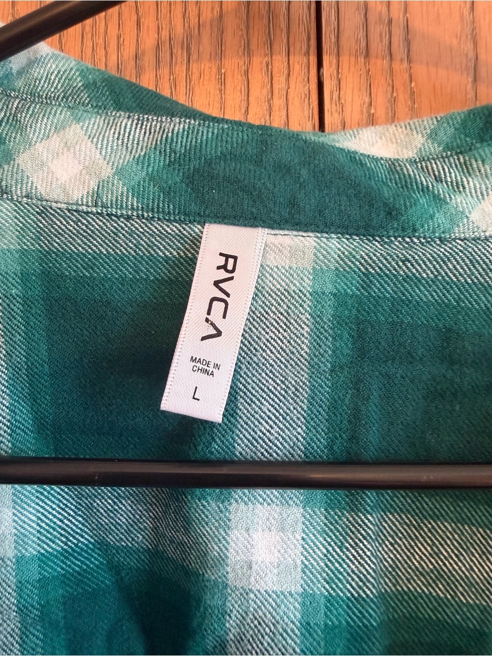RVCA Women’s Teal Plaid Flannel Button-Up Shirt - Picture 5 of 8